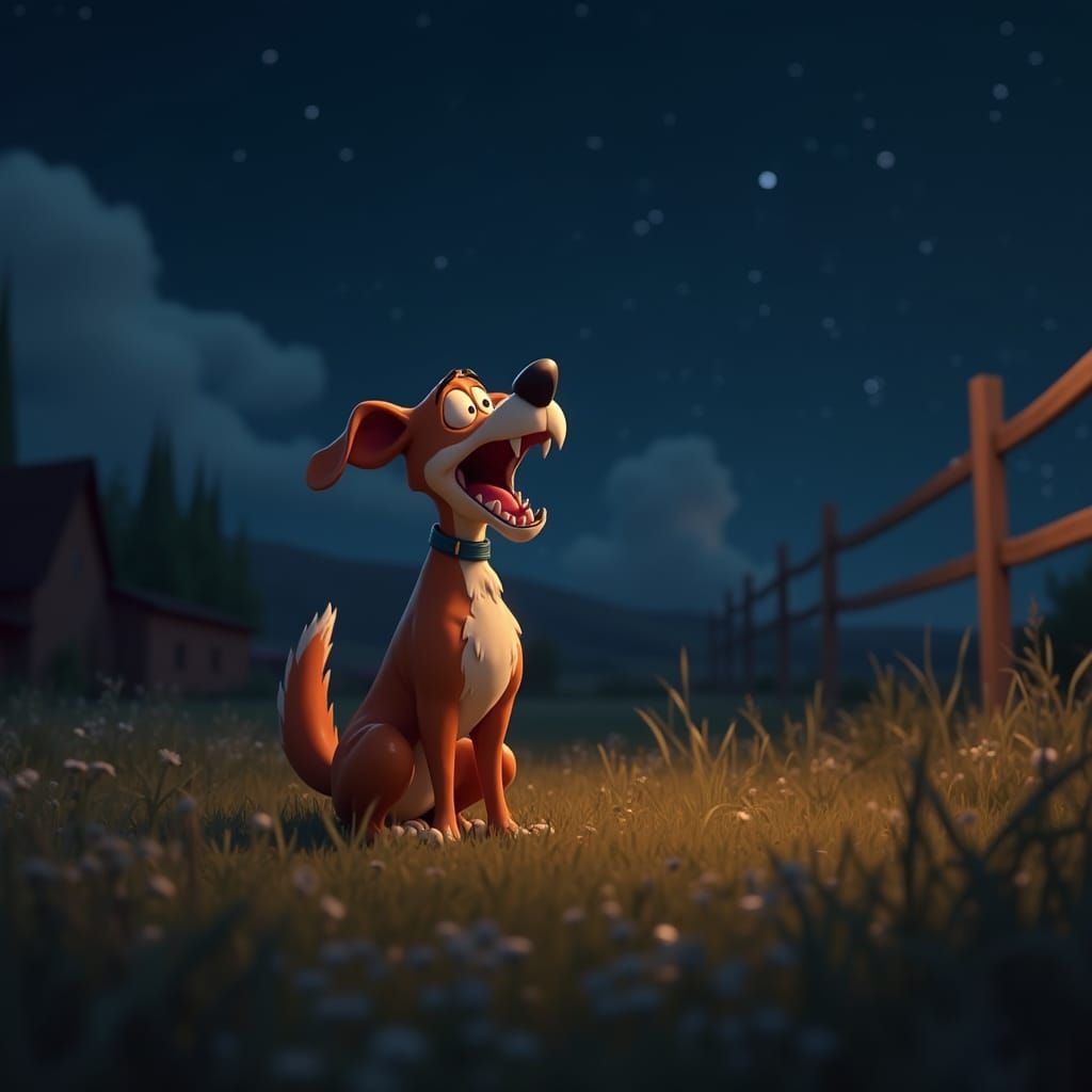 Dog Barking at Farm in 3D Cartoon Style