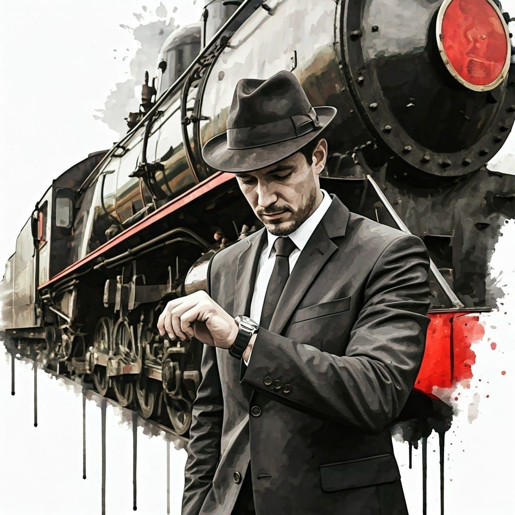 Train Station Gentleman in Moody Black and White Art