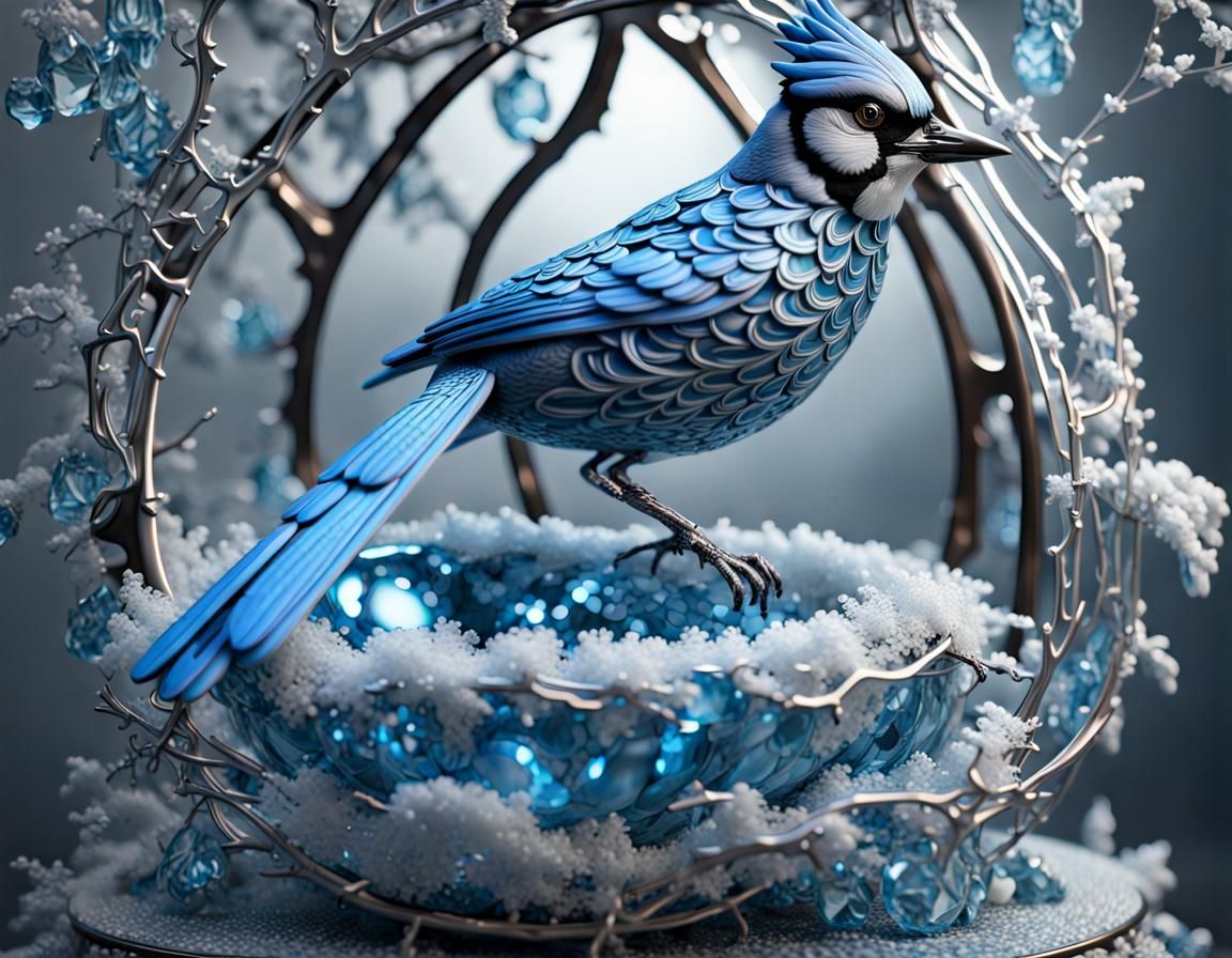 Frozen Fractal Blue Jay Sculpture in 3D