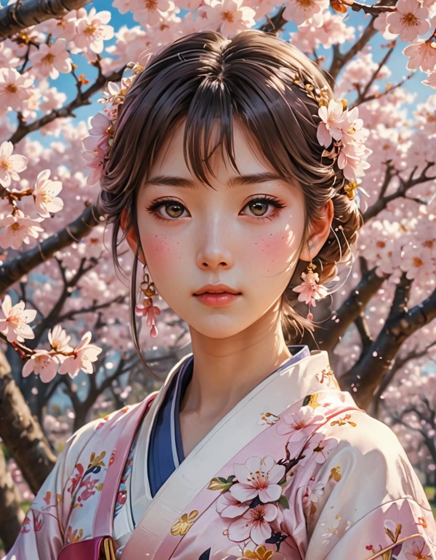 Anime Girl Portrait with Cherry Blossoms