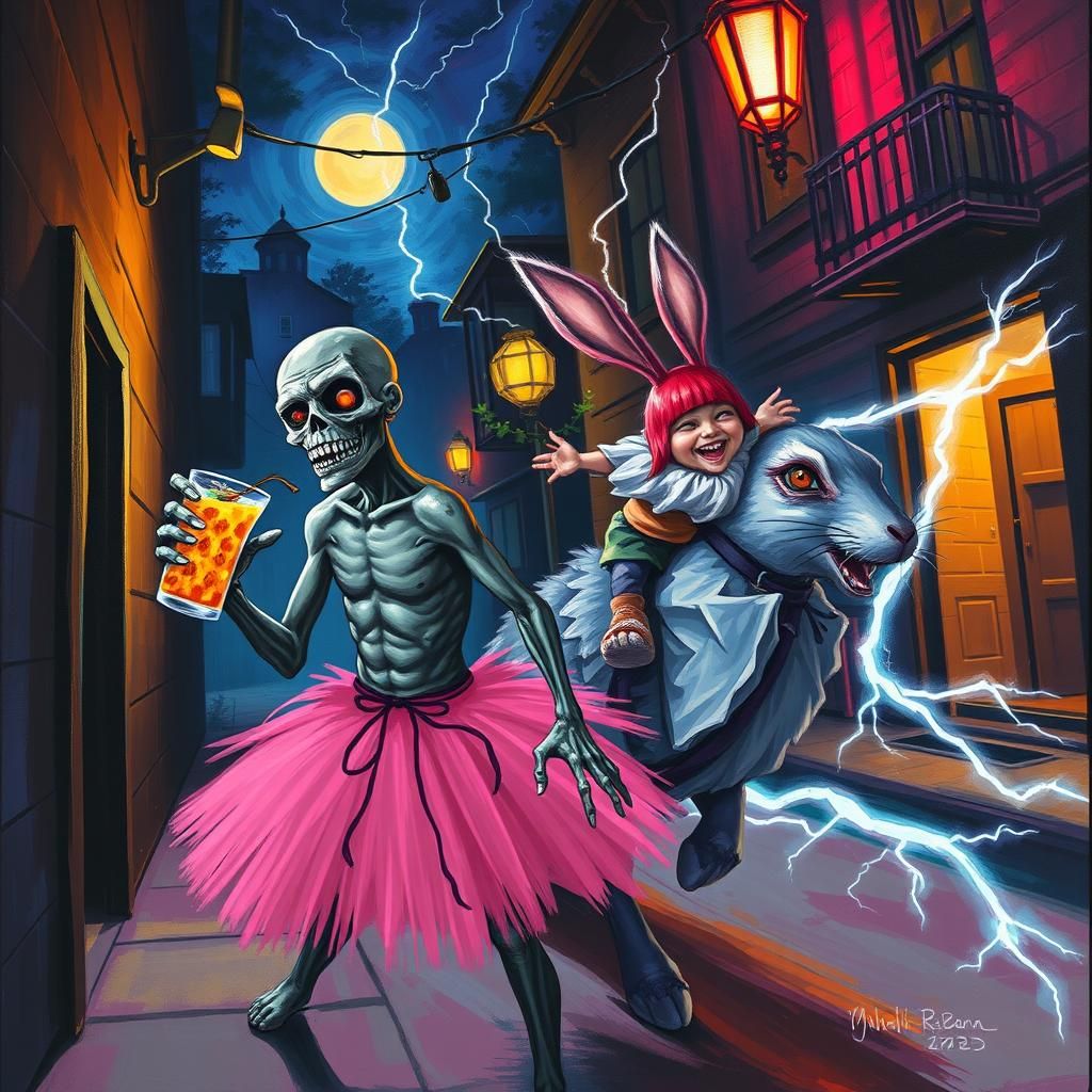 Zombie's Night Out: Abstract Expressionist Digital Art