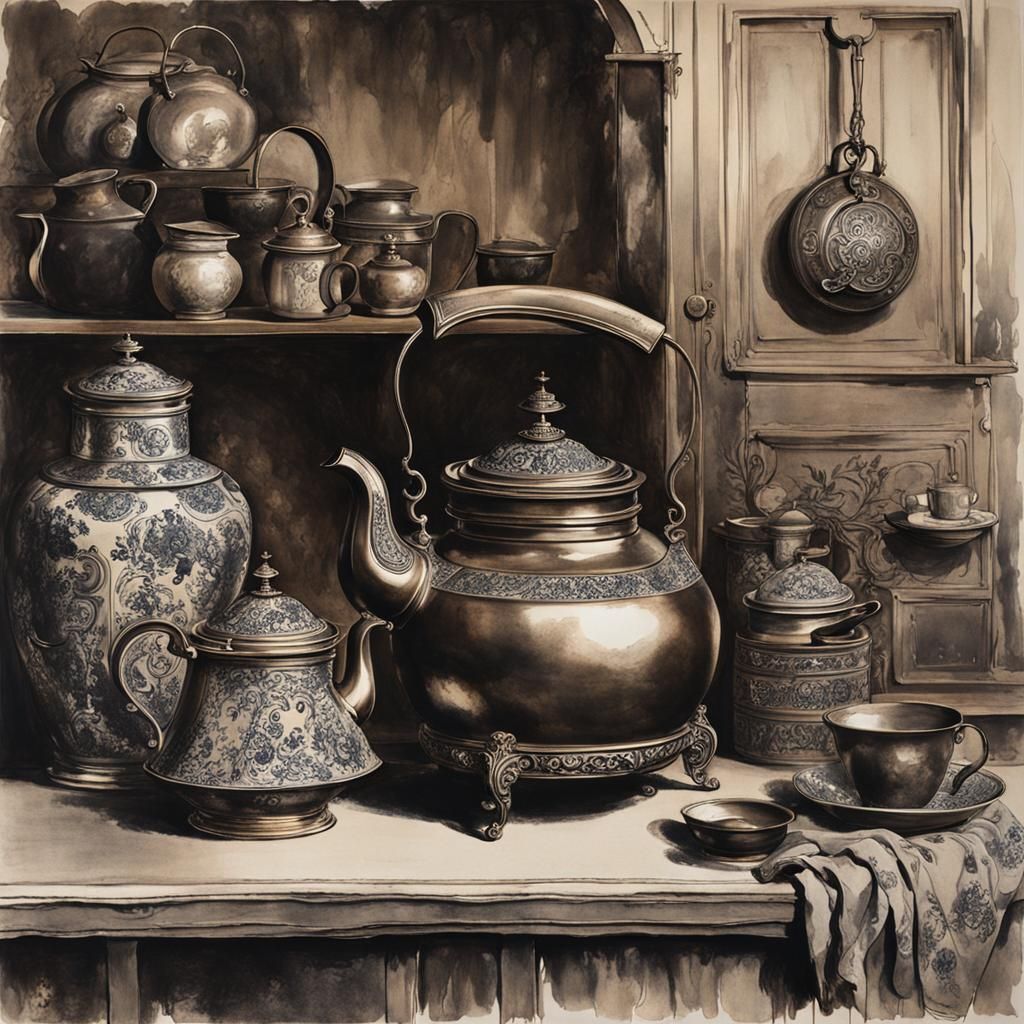 Bronze Kettle: Monochromatic Kitchen Masterpiece