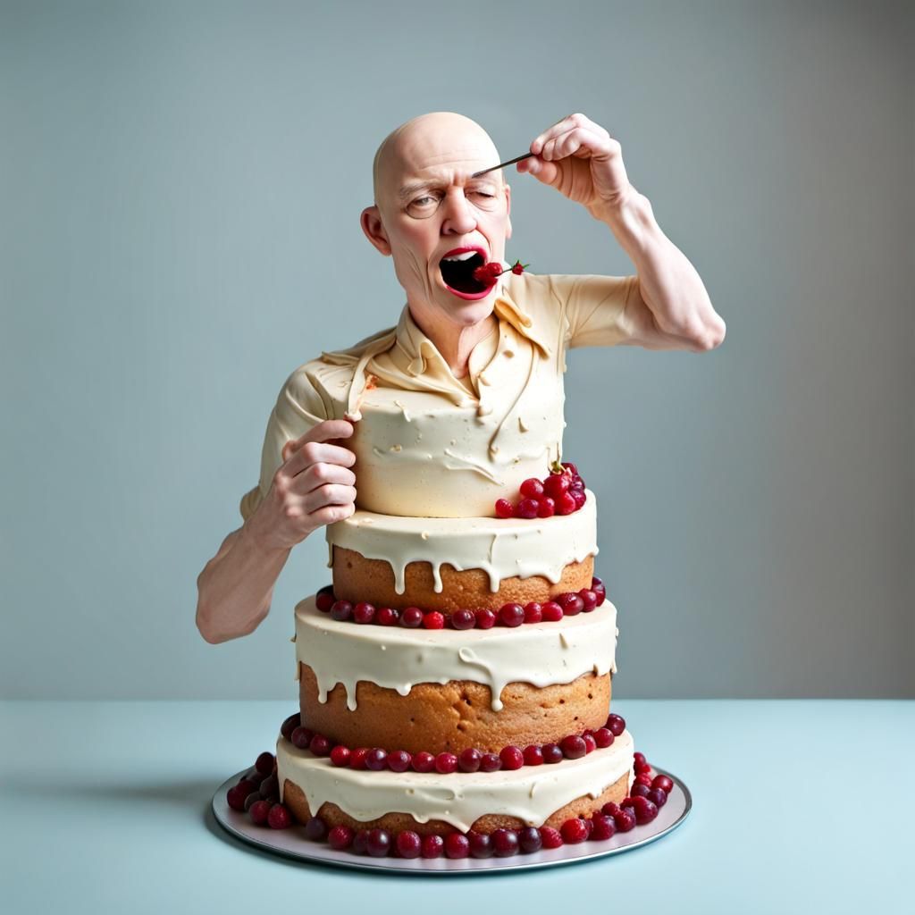 Self-Eating Cake Person: A Humorous Still Life