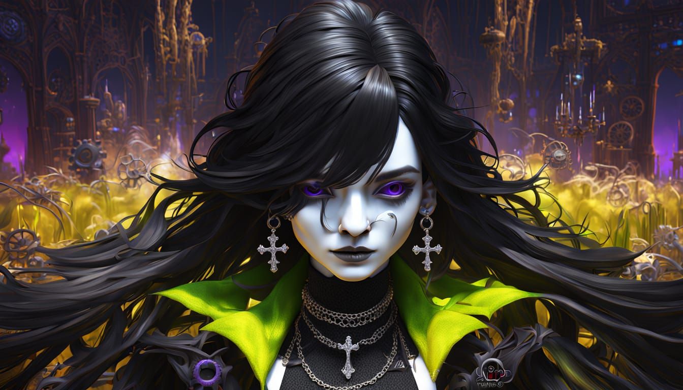 Steampunk Goth Goddess in Gears and Steam