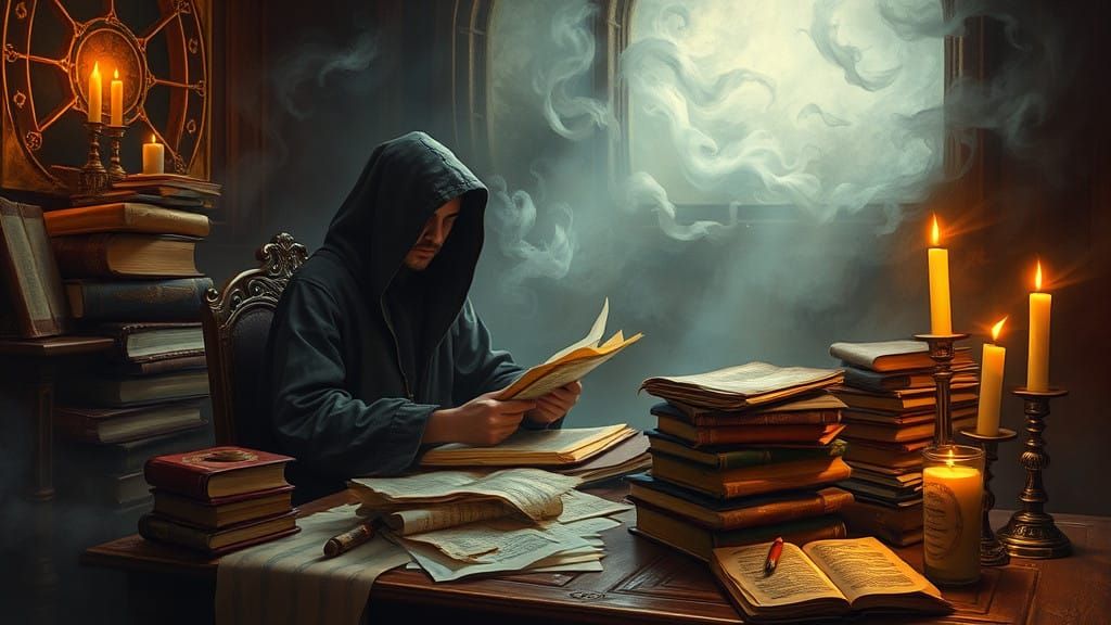Mystical Scholar Lost in Apocryphal Texts and Candlelit Drea...