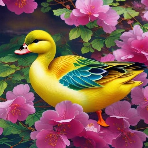 Cute Duck with Funny Hat in Splash Art Style