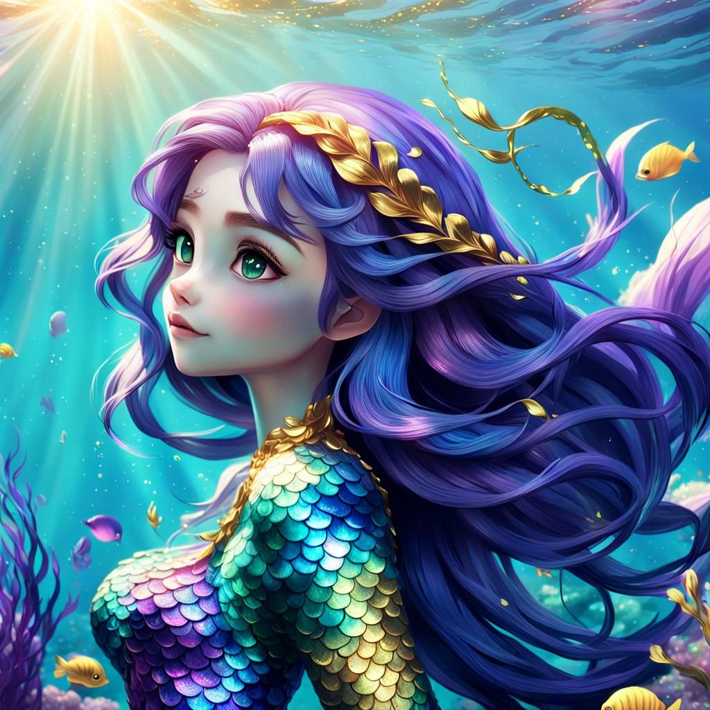 Beautiful Mermaid in Vibrant Ocean: Anime 3D Art