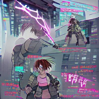 Cyberpunk Anime Tomboy vs Concrete Guardians