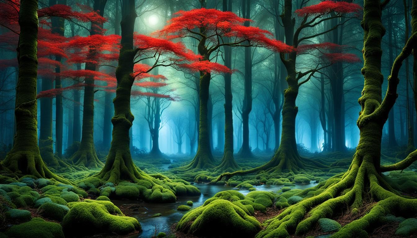 Mystical Whispering Woods with Bioluminescent Flora