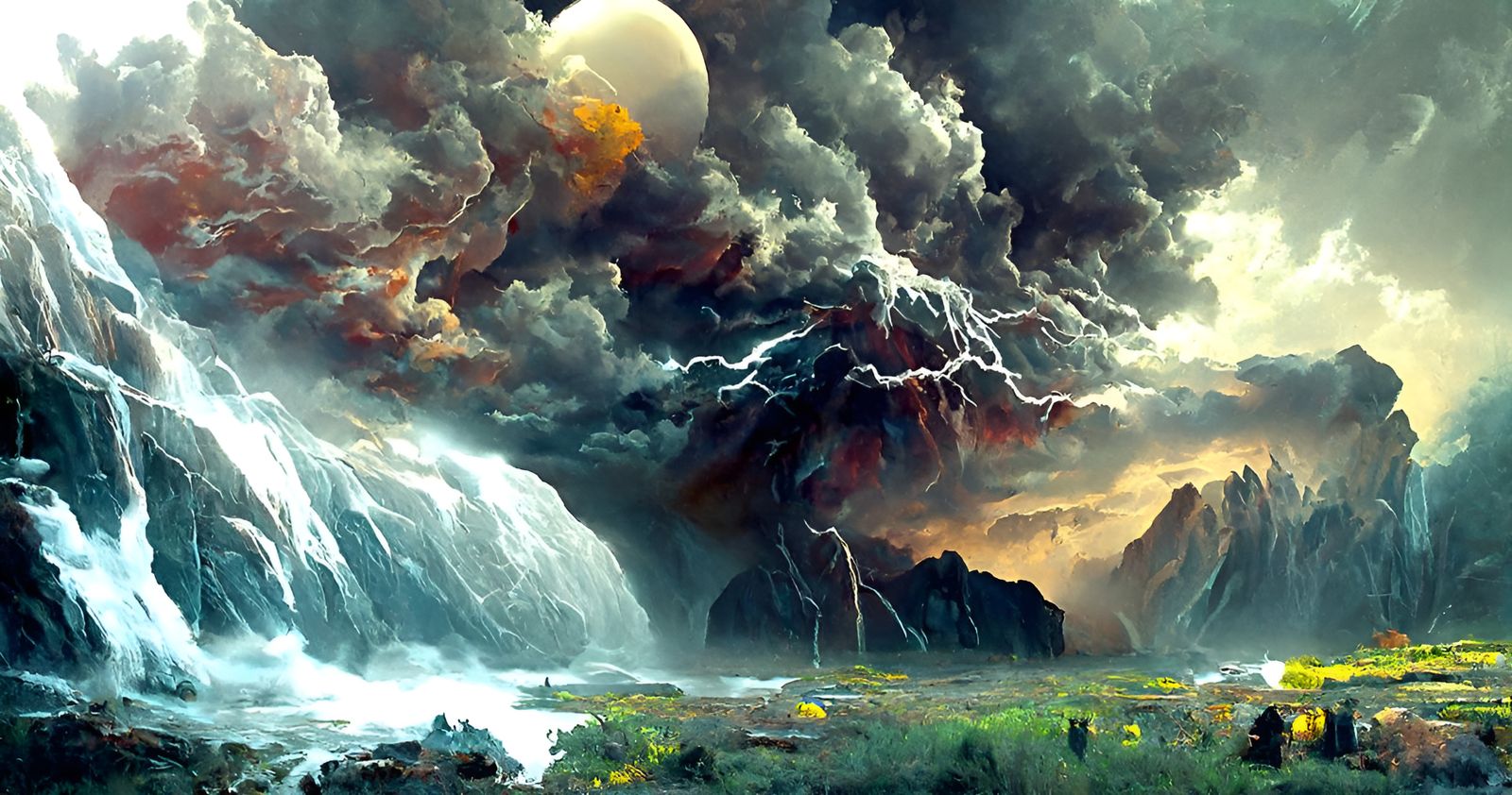 Epic Lightning Storm Over Canyon as Detailed Painting