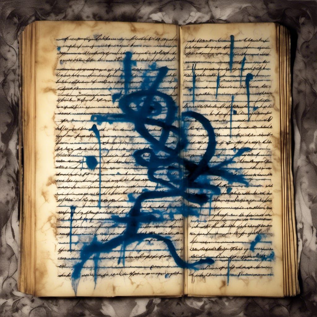 Cursive Writing in Antique Book, Macabre Style