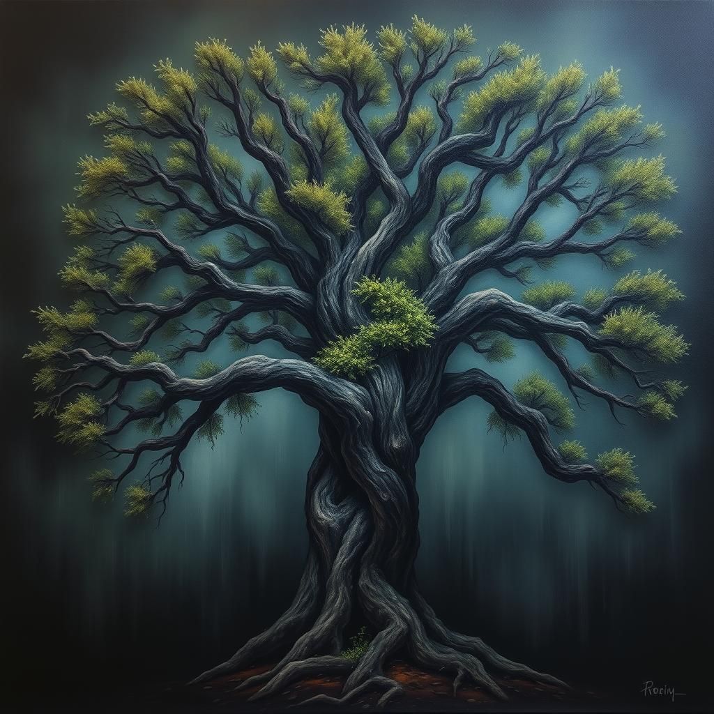 Magnificent Gemstone Tree: Dark Oil Painting