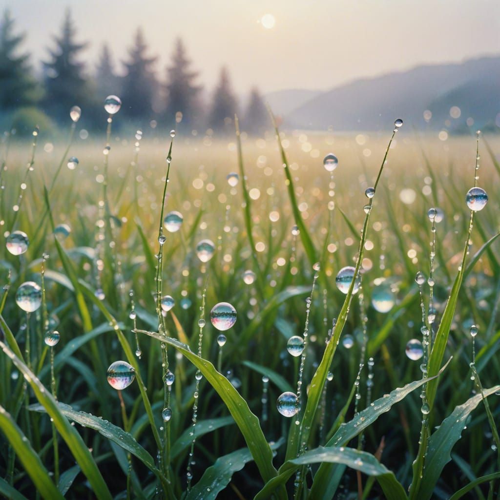 Dewdrop Reflecting Dreamy Sea in Watercolor Style