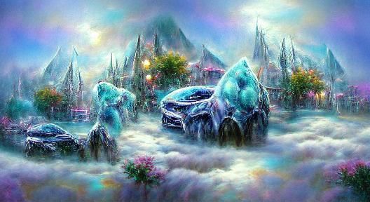 Icy Tundra: Ethereal Fantasy in Cosmic Synthwave Style