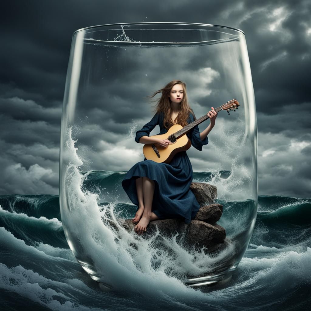 Stormy Sea in Glass with Guitarist