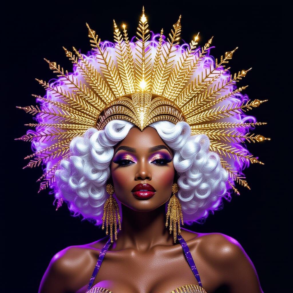 Glamorous Showgirl with Radiant Headdress, Fashion Photograp...