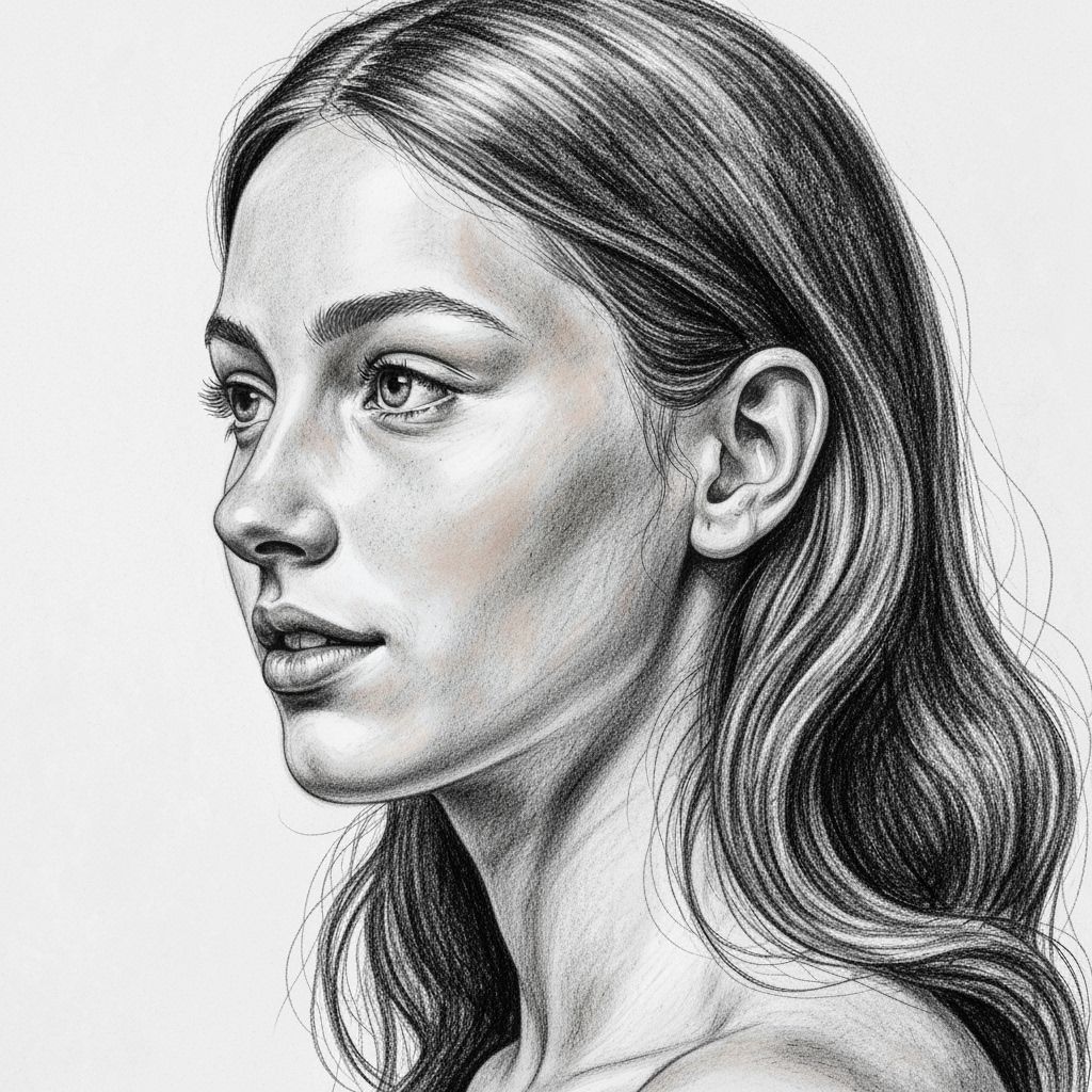 Elegant Charcoal Portrait of Woman in Renaissance Style