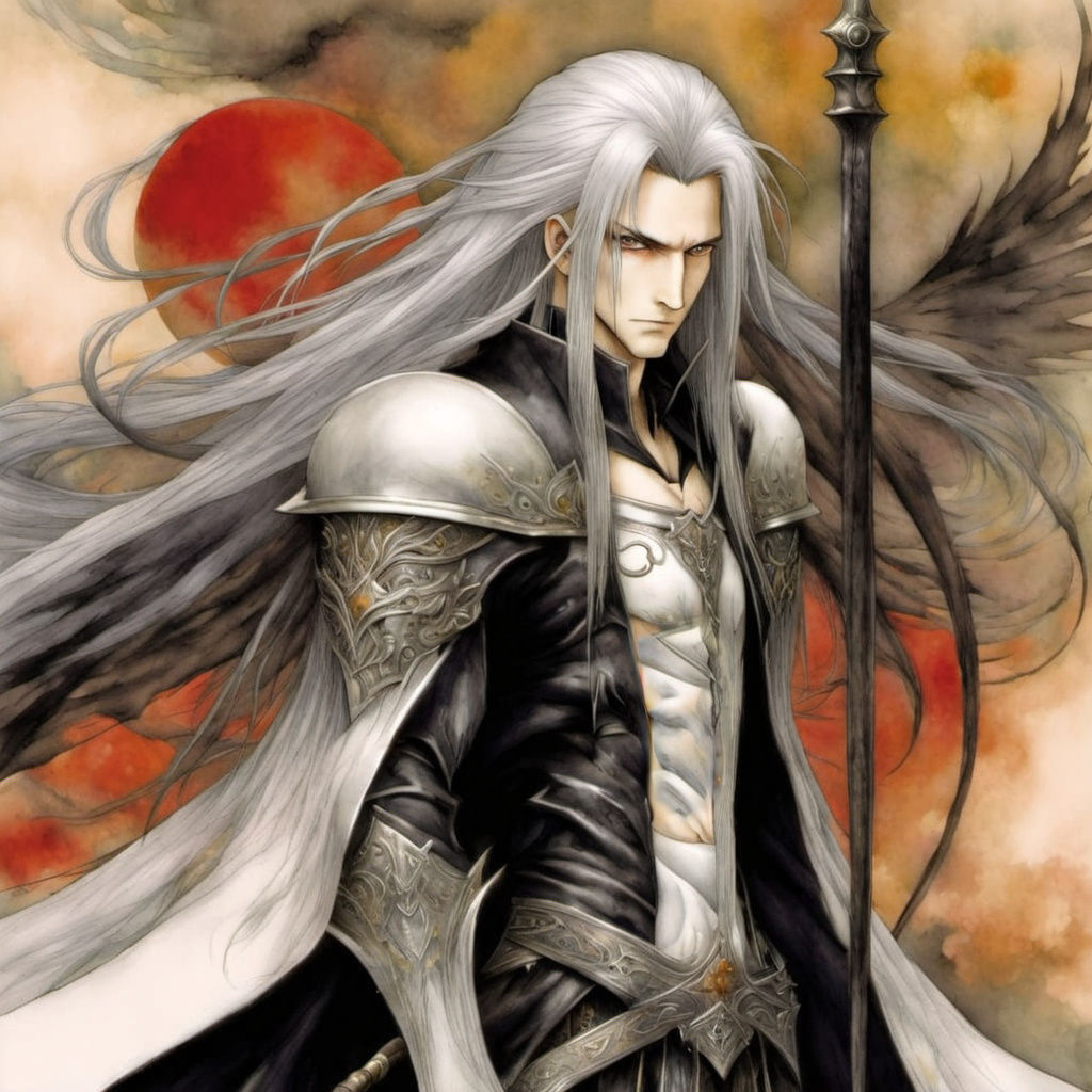 Sephiroth in Japanese Watercolor Style