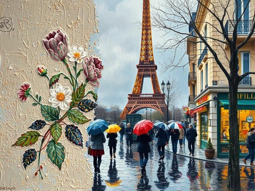 Paris Rainy Day: 1800s Impressionist Acrylic Painting