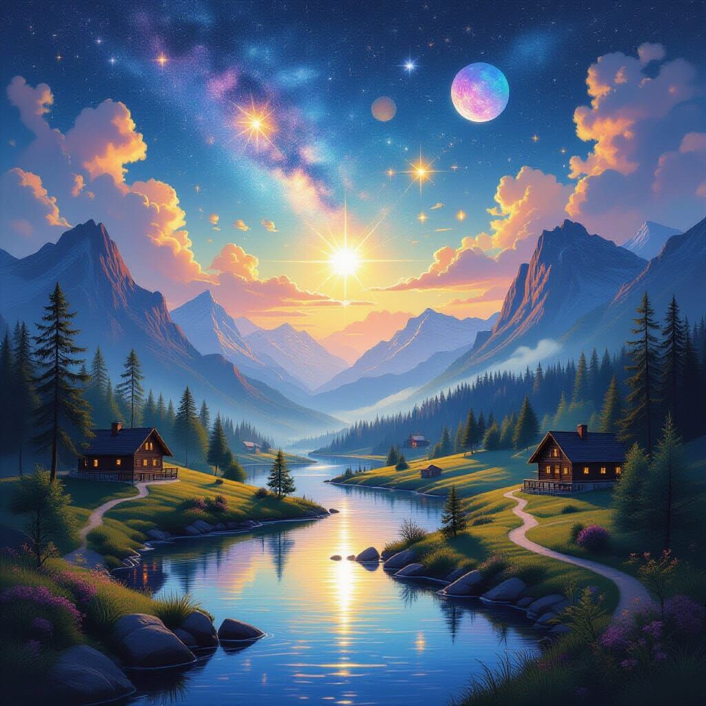 Magical Snowy Christmas Landscape with Astral Glow