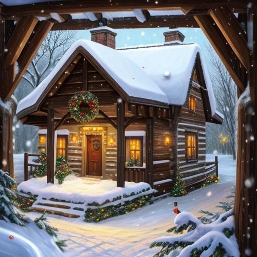 Christmas Snowfall in Old House Manger Scene