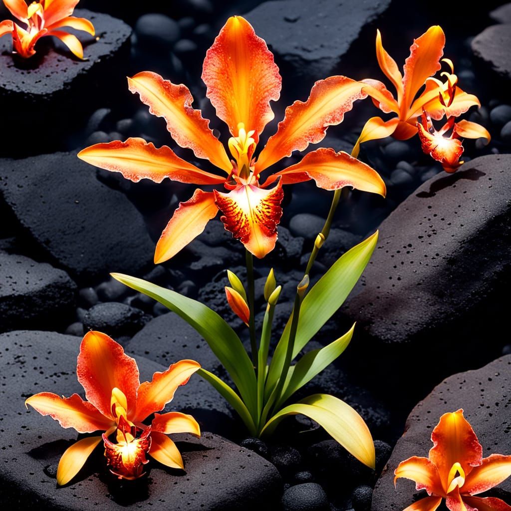 Fiery Lily on Volcanic Stone