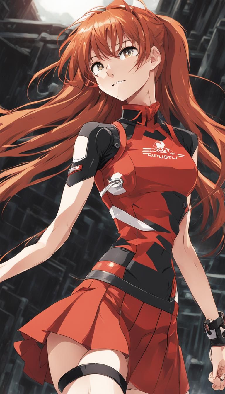 Asuka Langley Smiling in Punk Rock Style