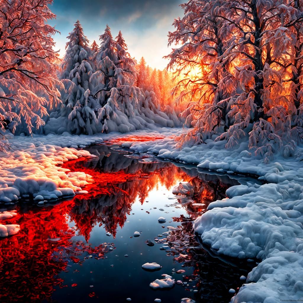 Cosmic Autumn Forest in Winter: Digital Matte Painting