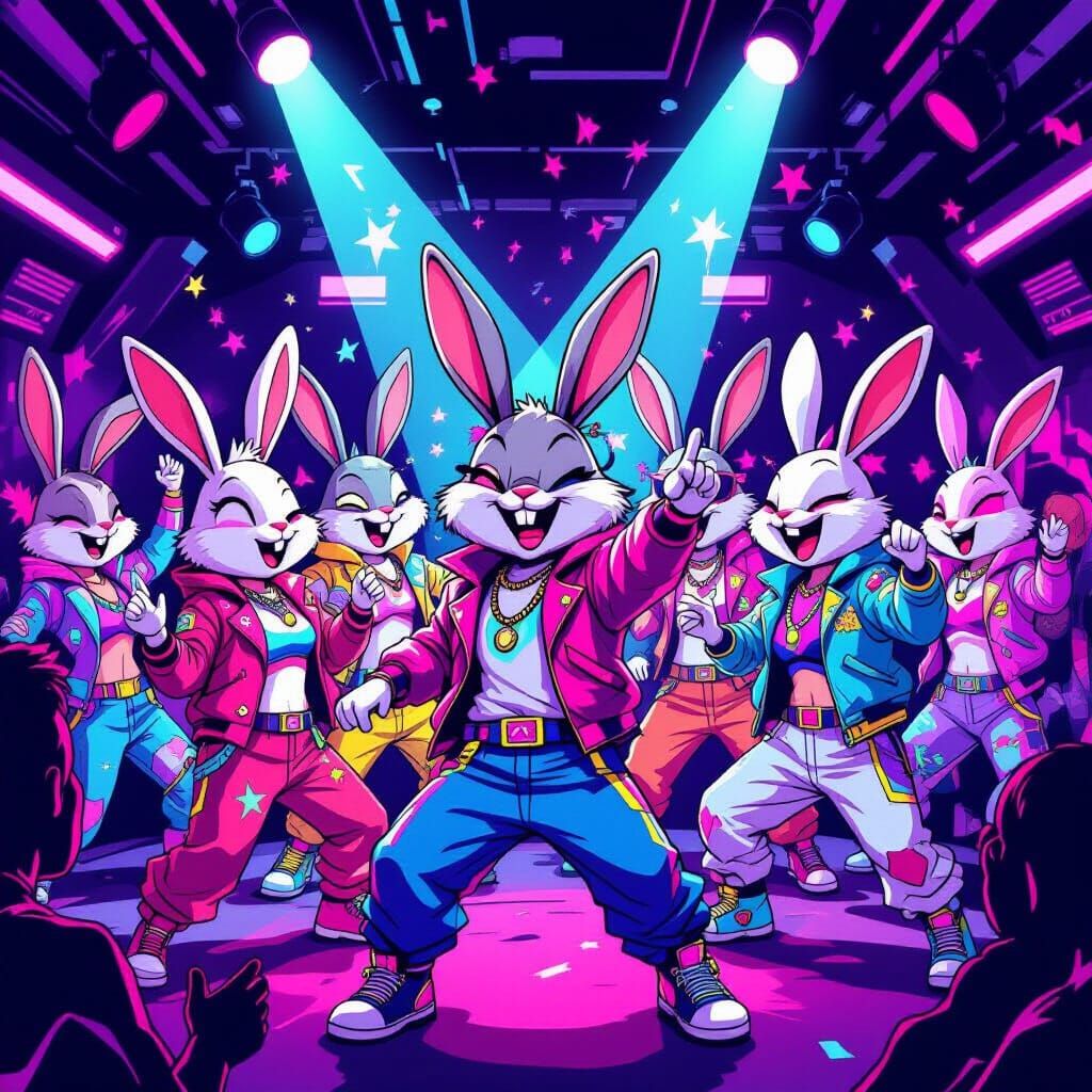 Y2K Rabbits Rave Party in Neon Club