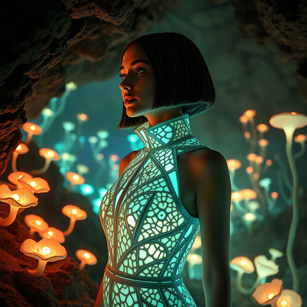 Bioluminescent Bauhaus Jumpsuit in Mystical Grotto