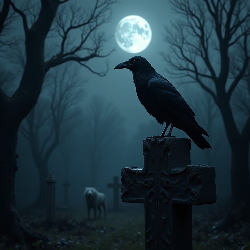 Mystical Cemetery Under Faint Moonlight