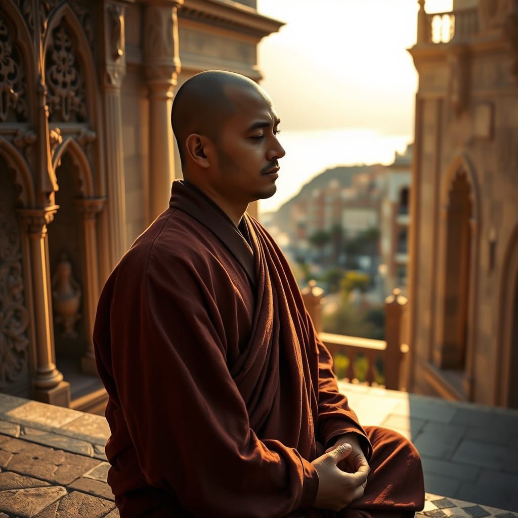 Serene Monk in Monaco's Architectural Oasis