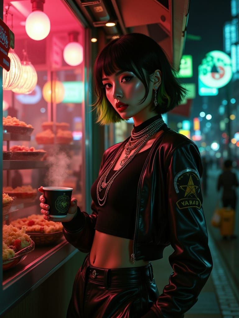 Cyberpunk Tokyo Alley with Asian Woman
