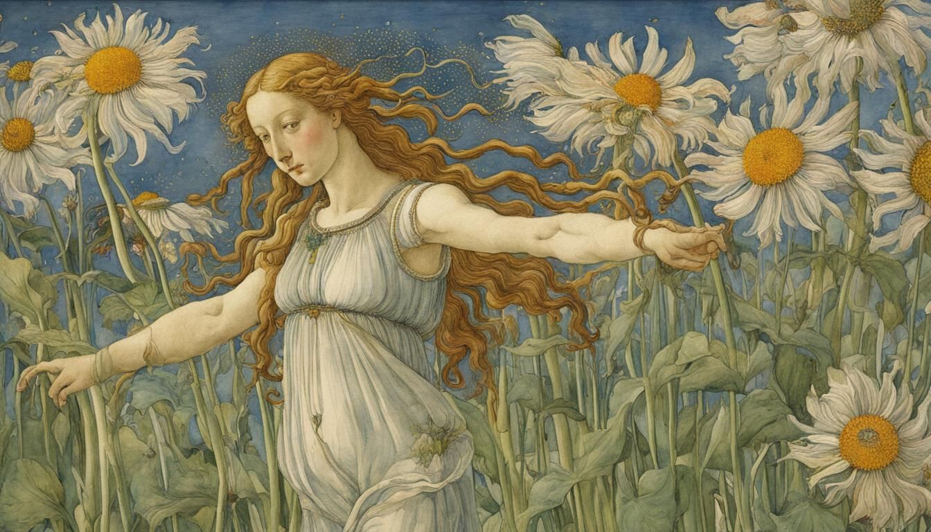 Summer in 1486: Woman with Dandelion, Renaissance Style
