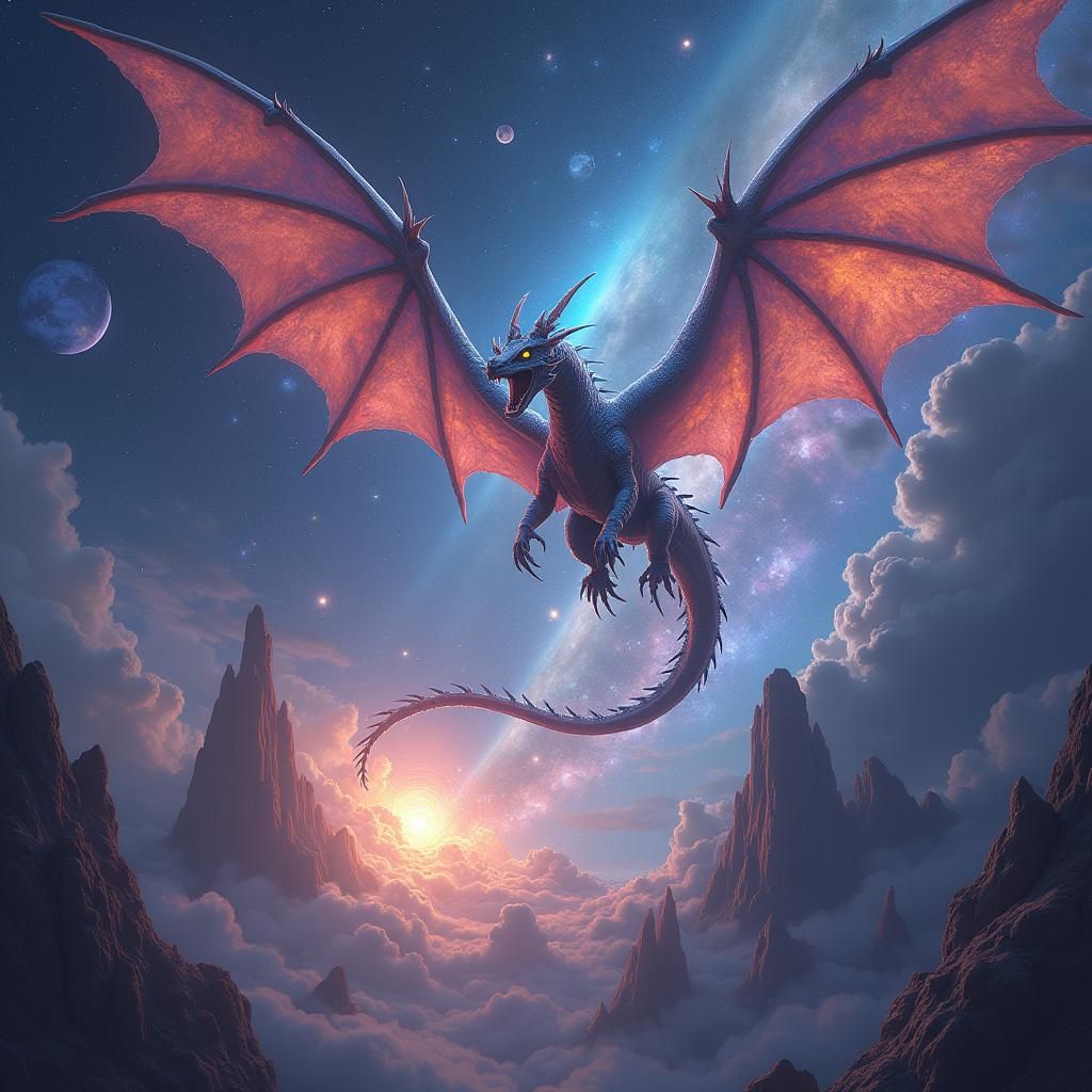 Fantasy Dragon Soaring Through the Cosmos in 8k