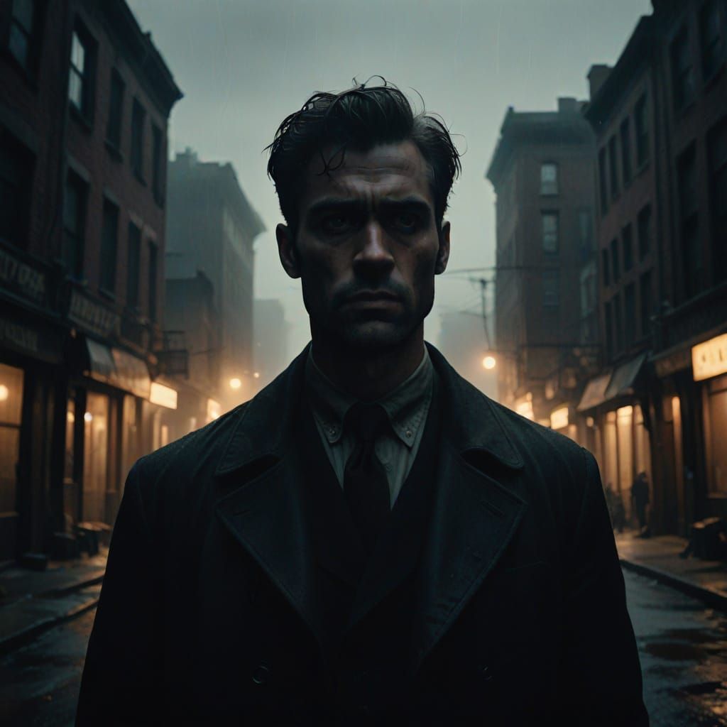 Confident Man in Film Noir Style