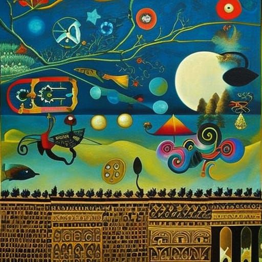 Colorful Surreal Folk Art Painting of a System