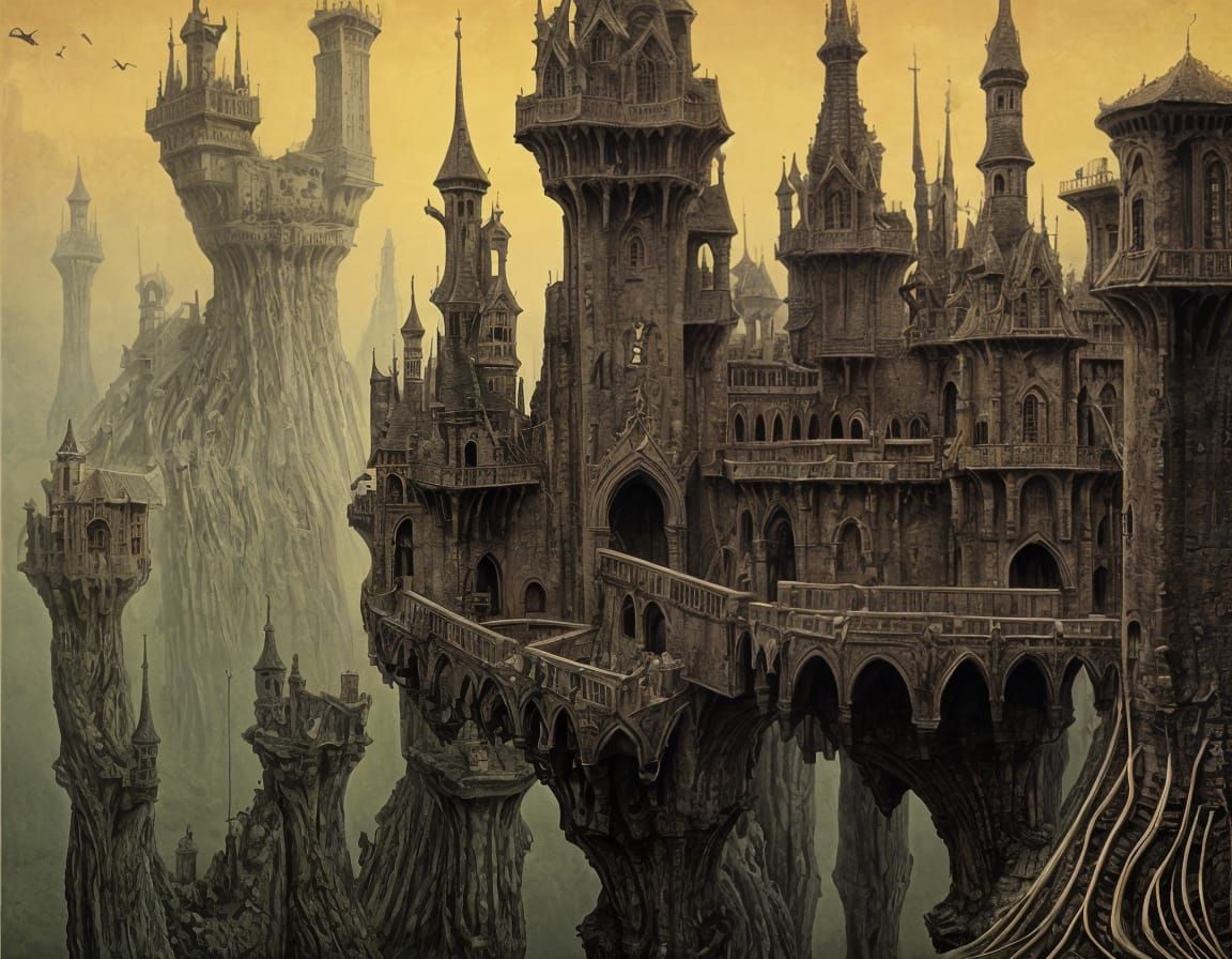 Twisted Castle in a Surreal Landscape