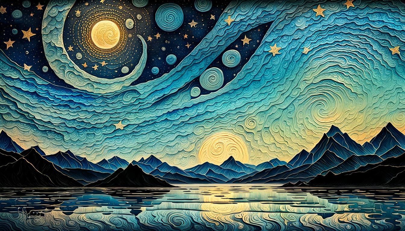 Embossed Vintage Fantasy Art with Astral Patterns