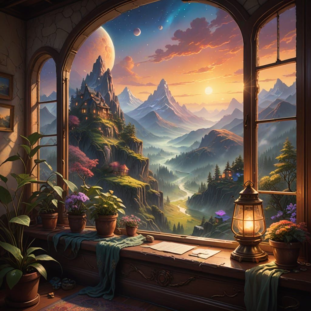 Ethereal Fantasy World Outside a Window