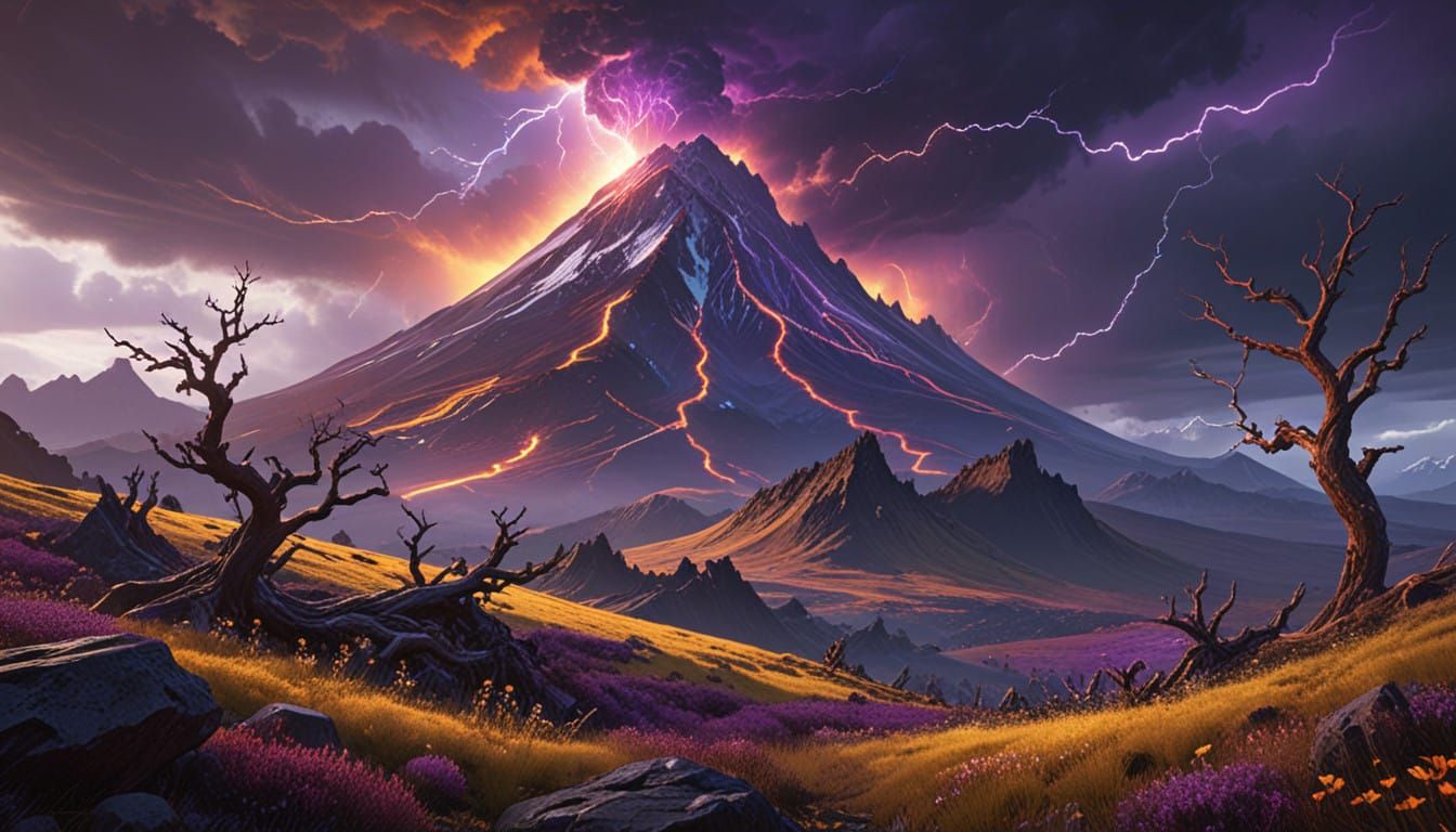 Dormant Volcanoes in a Snowy, Iridescent Landscape with Maje...