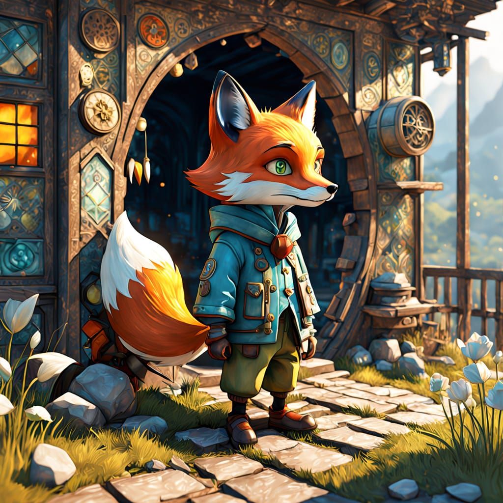 Brer Fox Encaustic Painting with Naive Textures