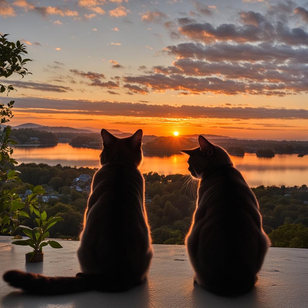 Friends and Cat Share a Beautiful Sunrise