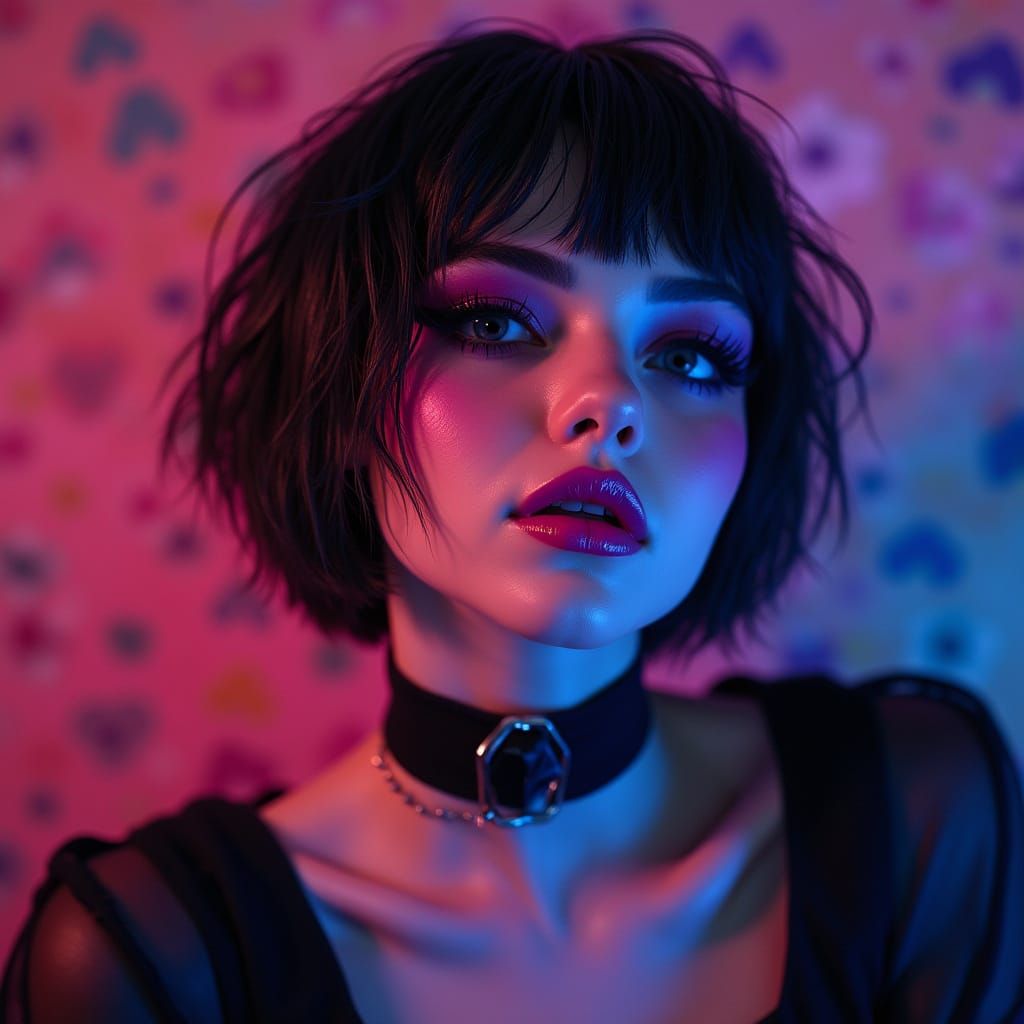 Goth Punk Goddess in Vibrant Tapestry