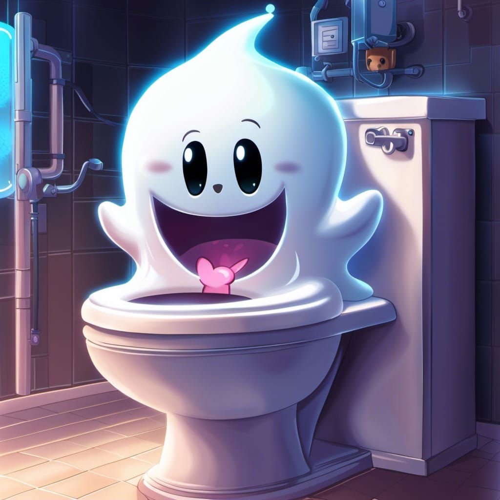 Cute Ghost in Toilet: Anime Digital Art