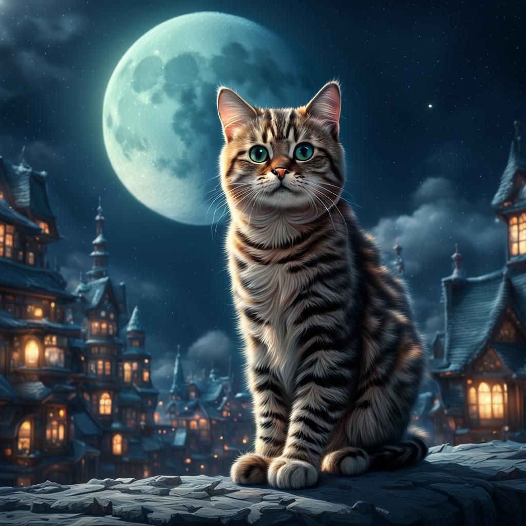 Cute Cat on the Moon: Digital Matte Painting