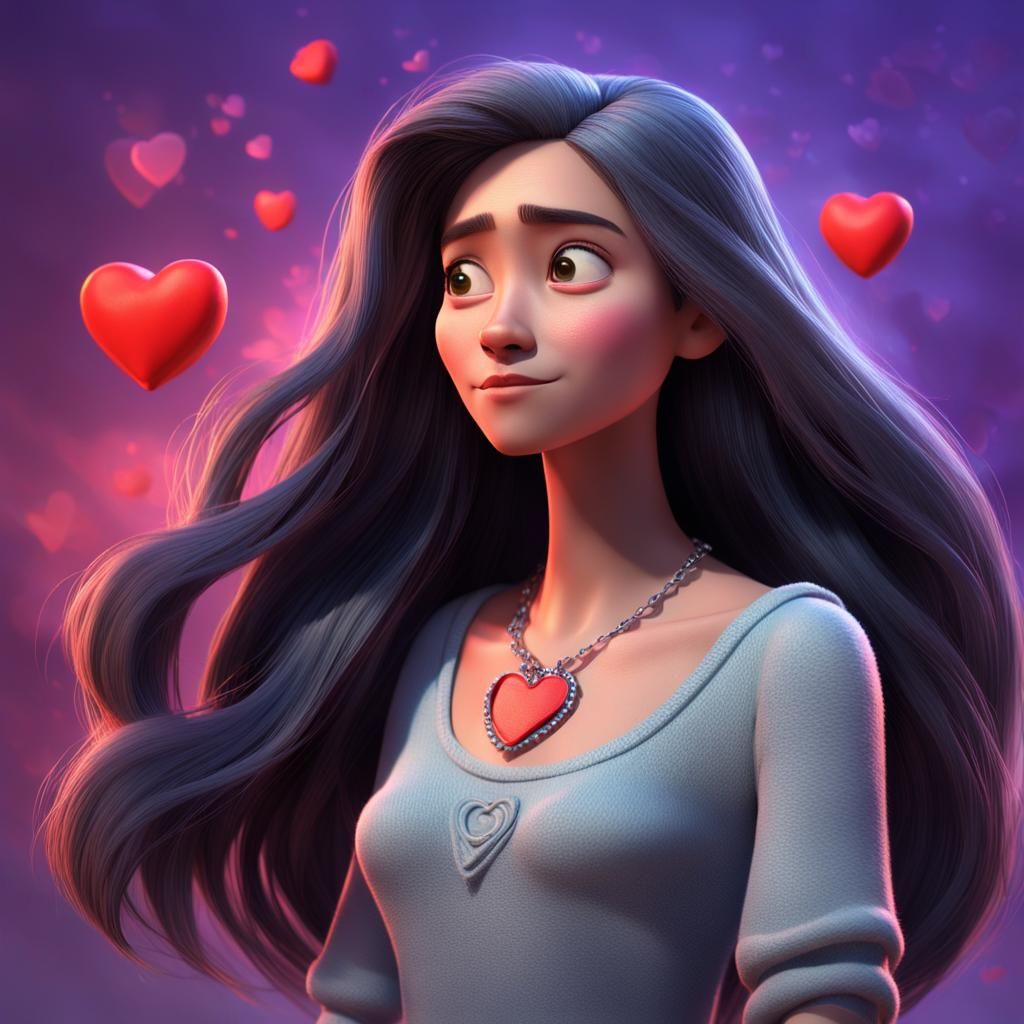 Woman with Heart Necklace in 3D Digital Art