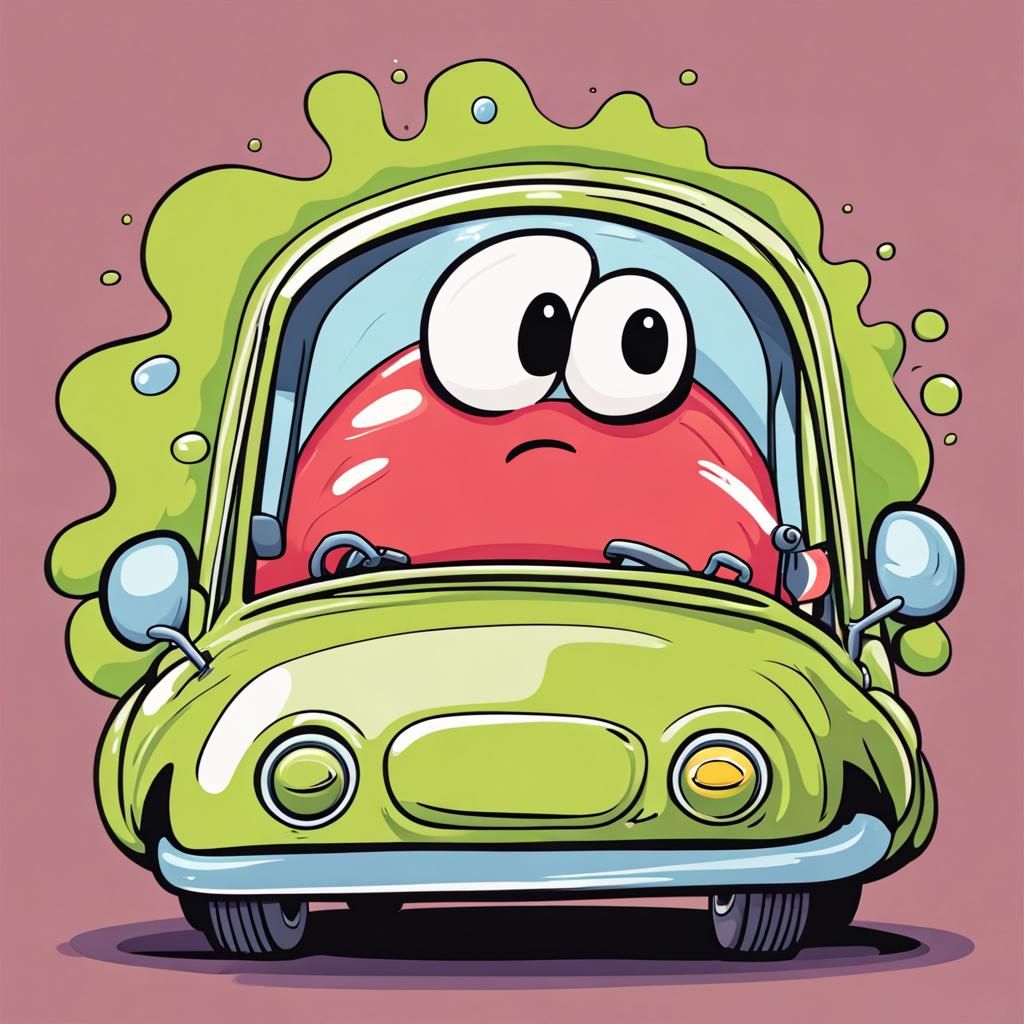 Cute Cartoon Amoeba Blob Driving a Blob Car