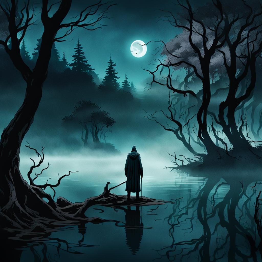Gothic Landscape with Figure in Dark Fantasy Art