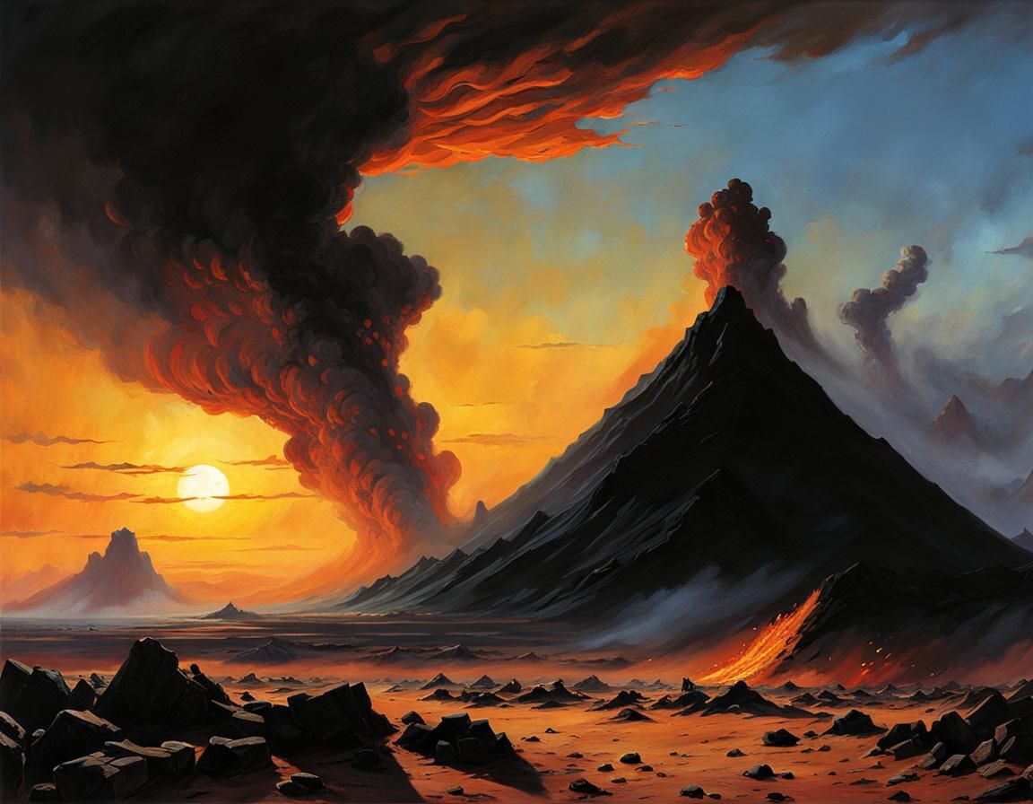 Grimdark Volcanic Wasteland in Dark Fantasy Style